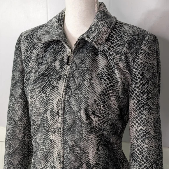 Vintage Taiga Paris Snake Print Zip Front Blazer Jacket Women’s Gray Black - Picture 3 of 12